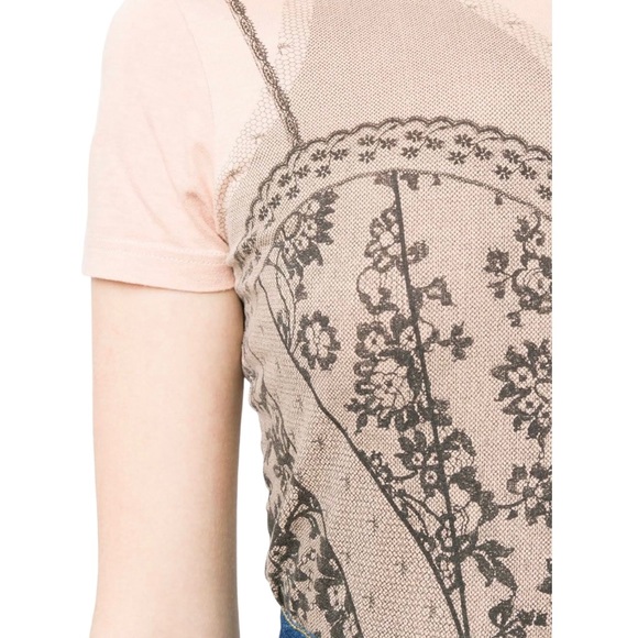 S VTG Y2k AUTH Christian Dior 2006 Trompe L'oeil Denim Lace Tee Shirt Logo Top - Picture 14 of 15